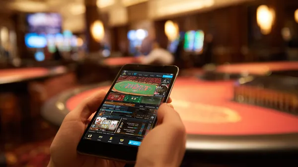A young woman relaxing with her phone while dynamic casino elements float around her, illustrating the smooth mobile experience offered by the JL29 app.